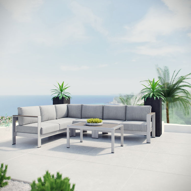 Shore 5 Piece Outdoor Aluminum Sectional Sofa Set - Silver Gray