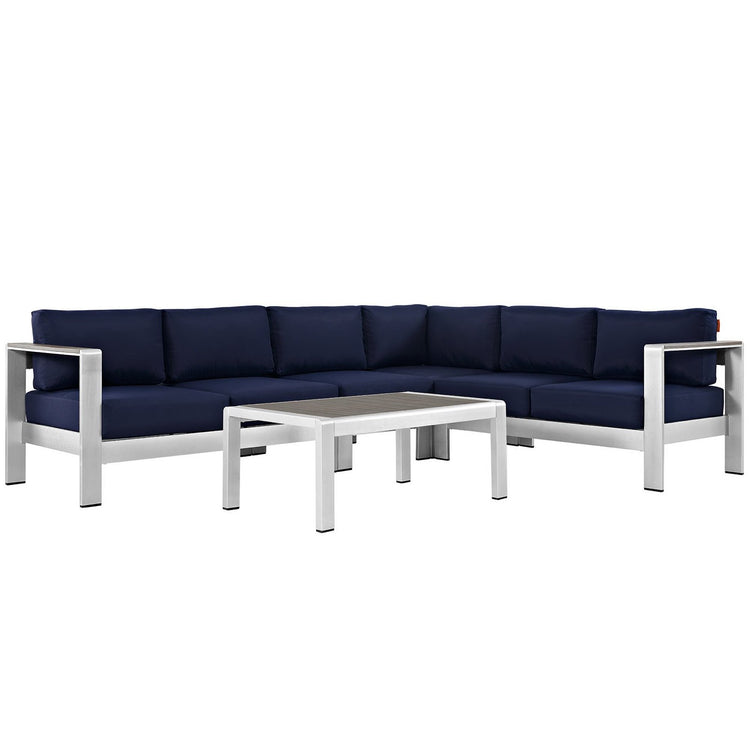 Shore 5 Piece Outdoor Aluminum Sectional Sofa Set - Silver Navy