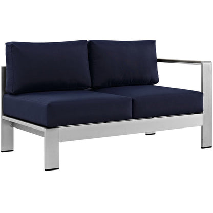 Shore 5 Piece Outdoor Aluminum Sectional Sofa Set - Silver Navy