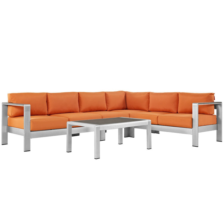 Shore 5 Piece Outdoor Aluminum Sectional Sofa Set - Silver Orange
