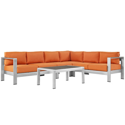 Shore 5 Piece Outdoor Aluminum Sectional Sofa Set - Silver Orange