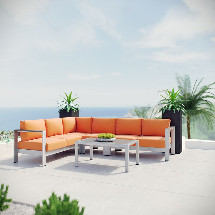 Shore 5 Piece Outdoor Aluminum Sectional Sofa Set - Silver Orange