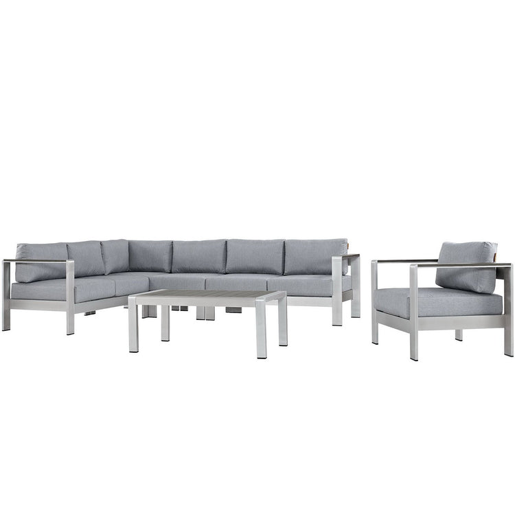 Shore 6 Piece Outdoor Aluminum Sectional Sofa Set - Silver Gray
