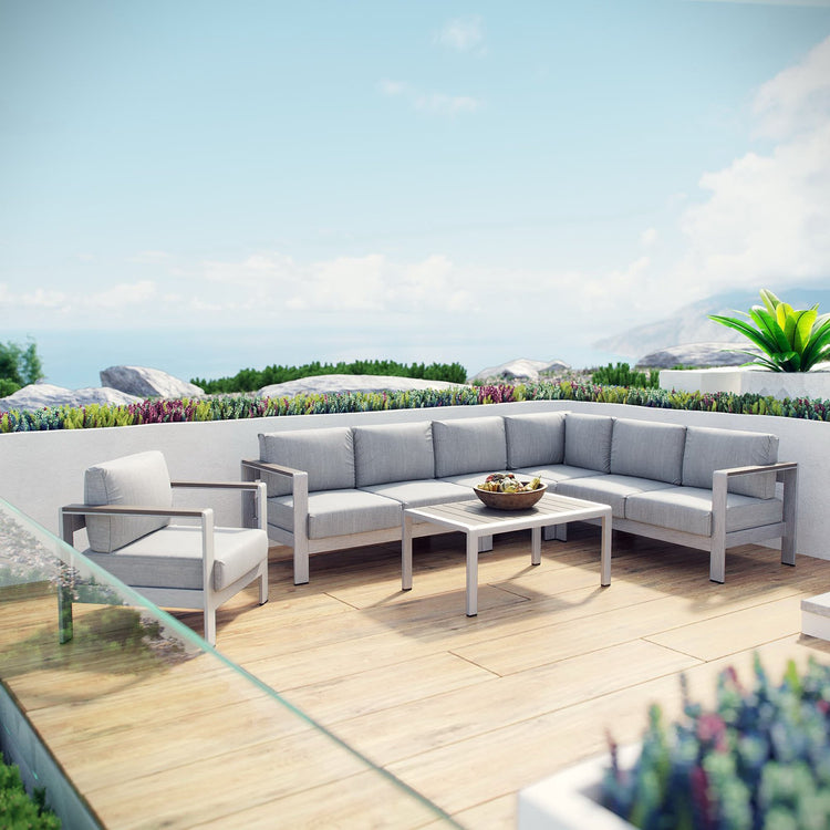 Shore 6 Piece Outdoor Aluminum Sectional Sofa Set - Silver Gray