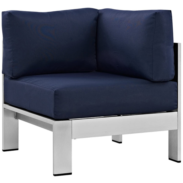 Shore 6 Piece Outdoor Aluminum Sectional Sofa Set - Silver Navy