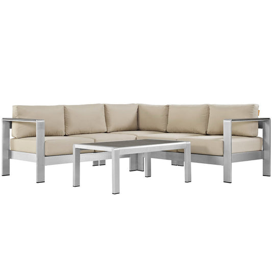 Shore 4 Piece Outdoor Aluminum Sectional Sofa Set - Silver Beige