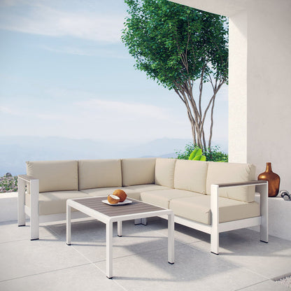 Shore 4 Piece Outdoor Aluminum Sectional Sofa Set - Silver Beige