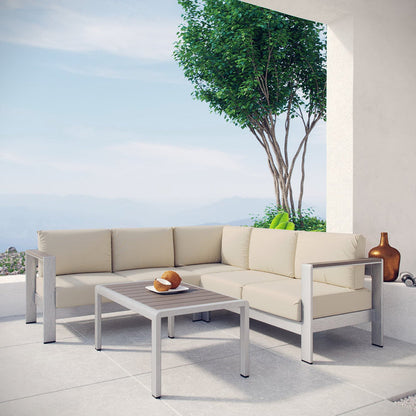 Shore 4 Piece Outdoor Aluminum Sectional Sofa Set - Silver Beige