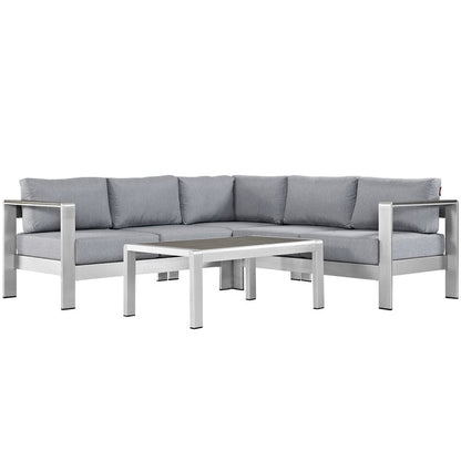 Shore 4 Piece Outdoor Aluminum Sectional Sofa Set - Silver Gray