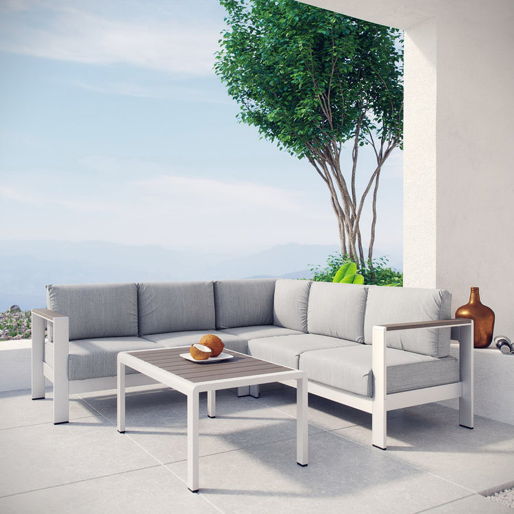 Shore 4 Piece Outdoor Aluminum Sectional Sofa Set - Silver Gray