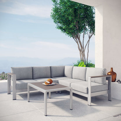 Shore 4 Piece Outdoor Aluminum Sectional Sofa Set - Silver Gray