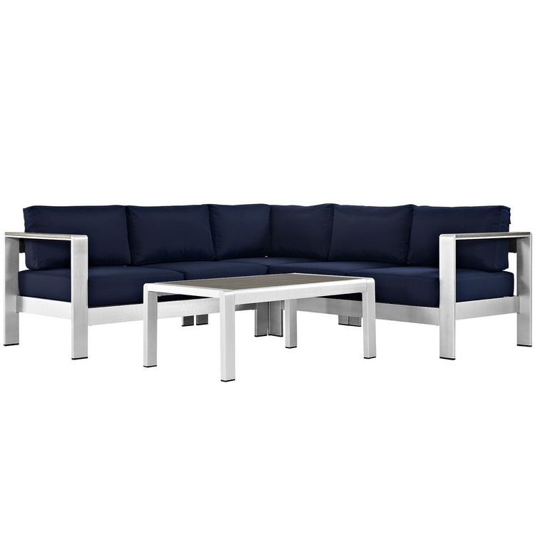 Shore 4 Piece Outdoor Aluminum Sectional Sofa Set - Silver Navy