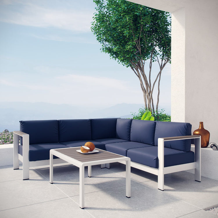 Shore 4 Piece Outdoor Aluminum Sectional Sofa Set - Silver Navy