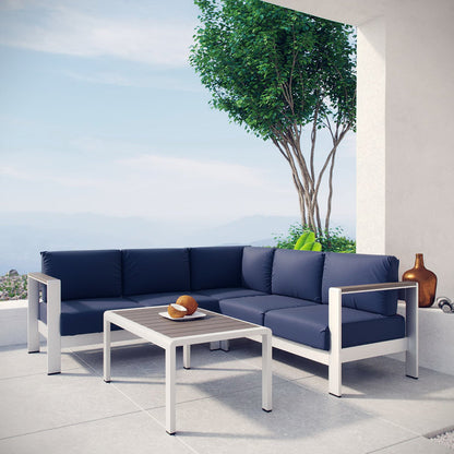 Shore 4 Piece Outdoor Aluminum Sectional Sofa Set - Silver Navy