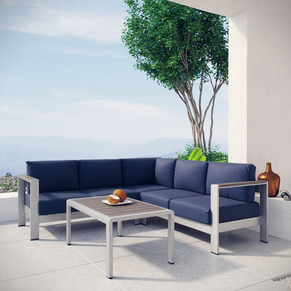 Shore 4 Piece Outdoor Aluminum Sectional Sofa Set - Silver Navy