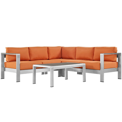 Shore 4 Piece Outdoor Aluminum Sectional Sofa Set - Silver Orange