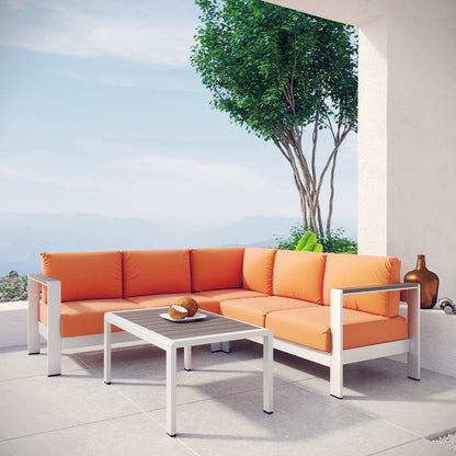 Shore 4 Piece Outdoor Aluminum Sectional Sofa Set - Silver Orange