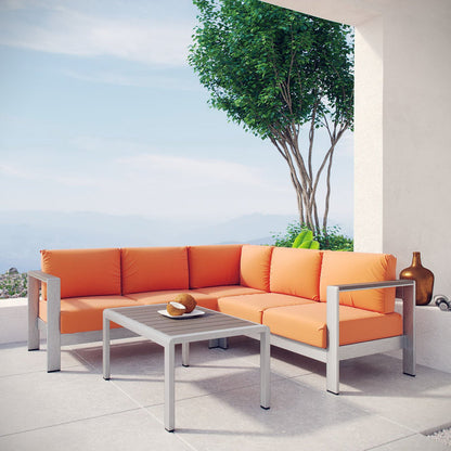 Shore 4 Piece Outdoor Aluminum Sectional Sofa Set - Silver Orange