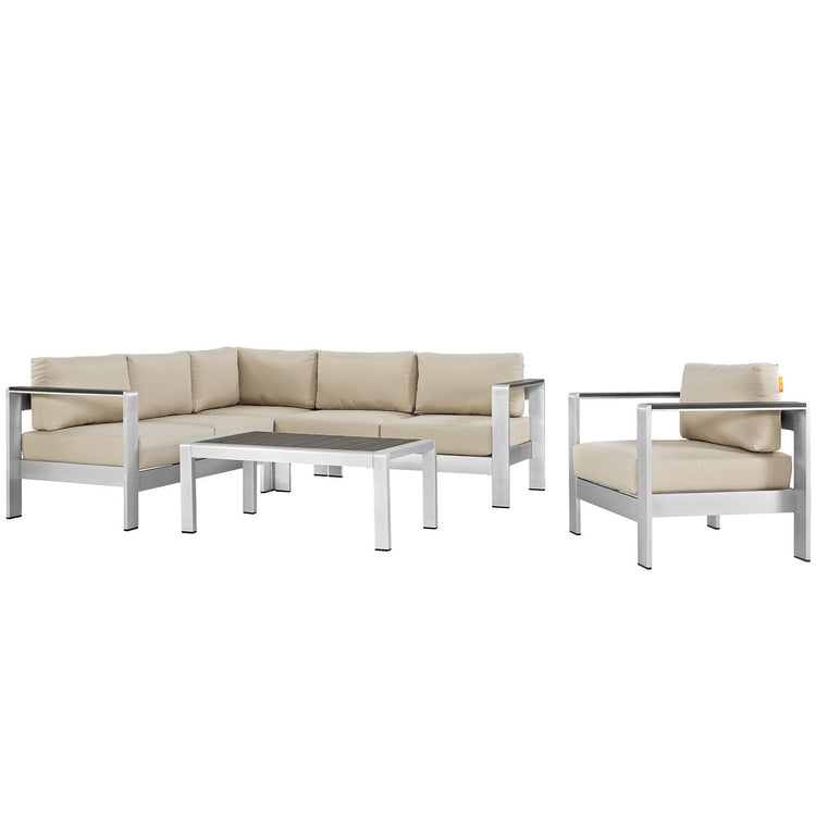 Shore 5 Piece Outdoor Aluminum Sectional Sofa Set - Silver Beige