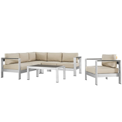 Shore 5 Piece Outdoor Aluminum Sectional Sofa Set - Silver Beige