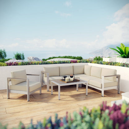 Shore 5 Piece Outdoor Aluminum Sectional Sofa Set - Silver Beige