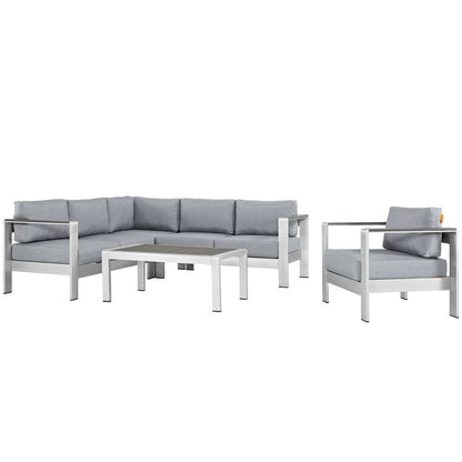 Shore 5 Piece Outdoor Aluminum Sectional Sofa Set - Silver Gray