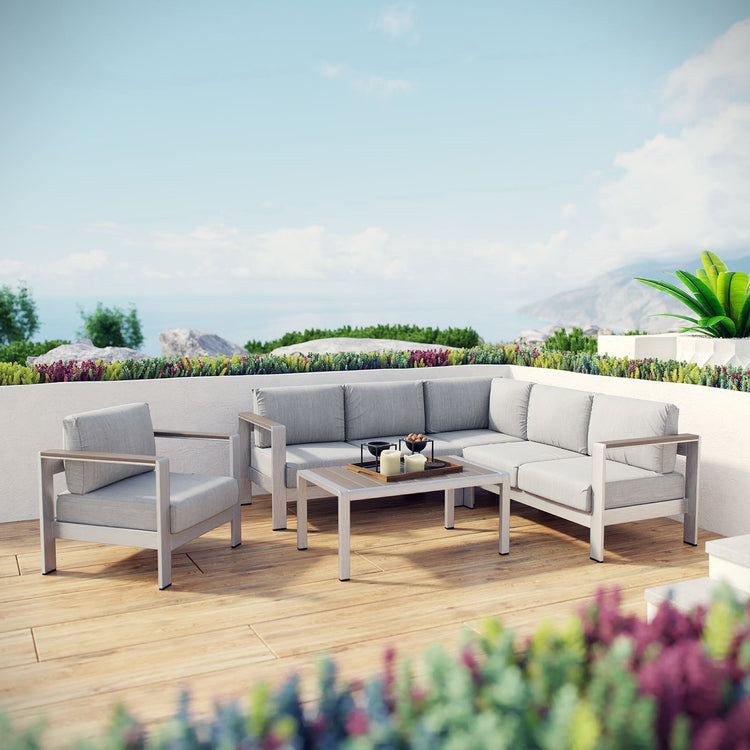 Shore 5 Piece Outdoor Aluminum Sectional Sofa Set - Silver Gray