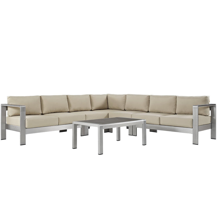 Shore 6 Piece Outdoor Aluminum Sectional Sofa Set - Silver Beige
