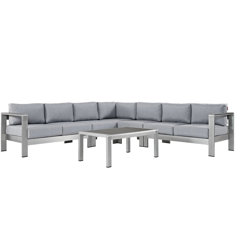 Shore 6 Piece Outdoor Aluminum Sectional Sofa Set - Silver Gray