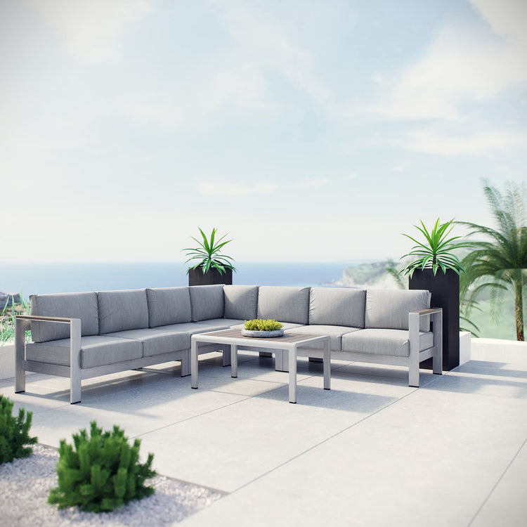 Shore 6 Piece Outdoor Aluminum Sectional Sofa Set - Silver Gray