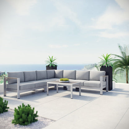 Shore 6 Piece Outdoor Aluminum Sectional Sofa Set - Silver Gray