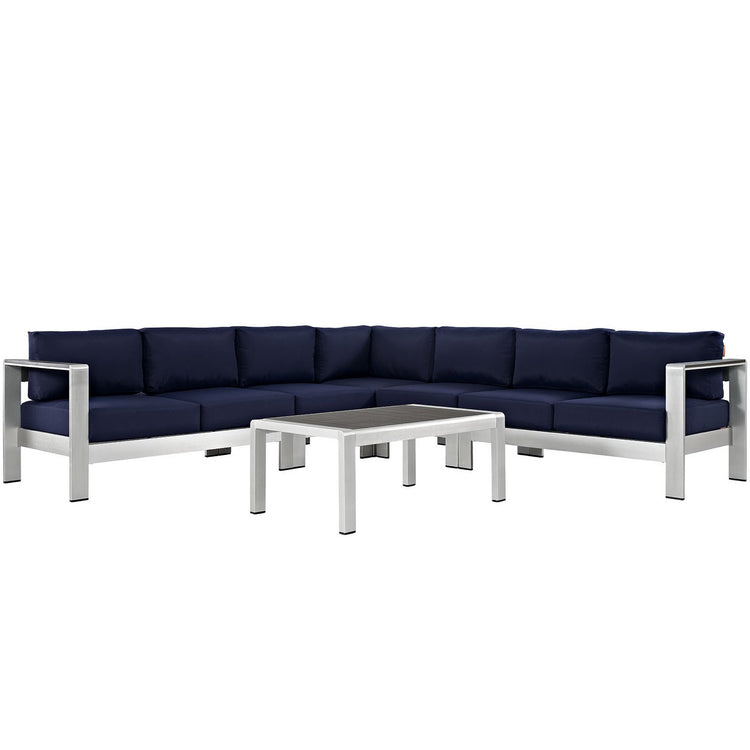 Shore 6 Piece Outdoor Aluminum Sectional Sofa Set - Silver Navy