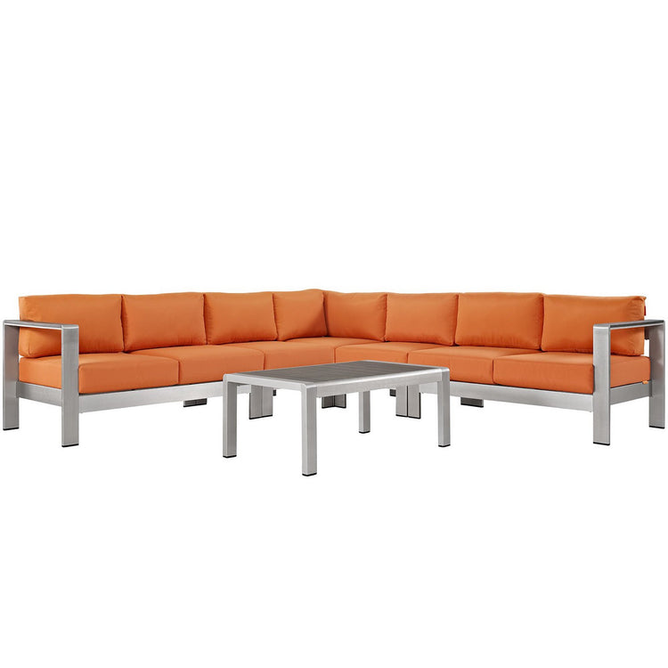 Shore 6 Piece Outdoor Aluminum Sectional Sofa Set - Silver Orange