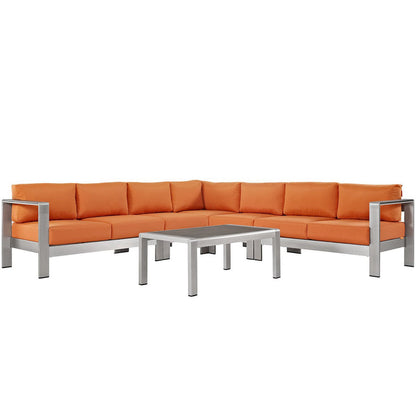 Shore 6 Piece Outdoor Aluminum Sectional Sofa Set - Silver Orange