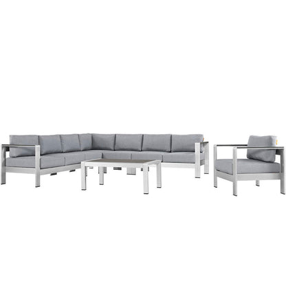 Shore 7 Piece Outdoor Aluminum Sectional Sofa Set - Silver Gray