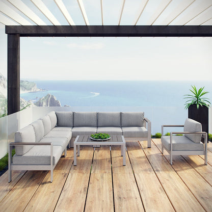 Shore 7 Piece Outdoor Aluminum Sectional Sofa Set - Silver Gray
