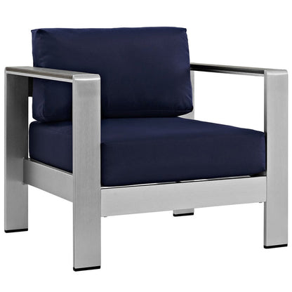 Shore 7 Piece Outdoor Aluminum Sectional Sofa Set - Silver Navy