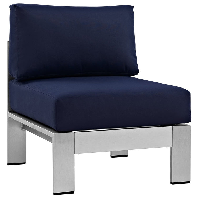 Shore 7 Piece Outdoor Aluminum Sectional Sofa Set - Silver Navy