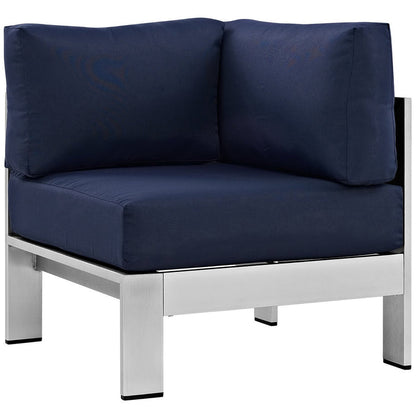 Shore 7 Piece Outdoor Aluminum Sectional Sofa Set - Silver Navy
