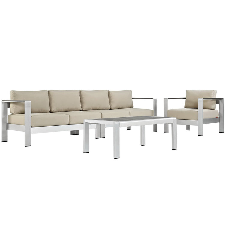 Shore 4 Piece Outdoor Aluminum Sectional Sofa Set - Silver Beige