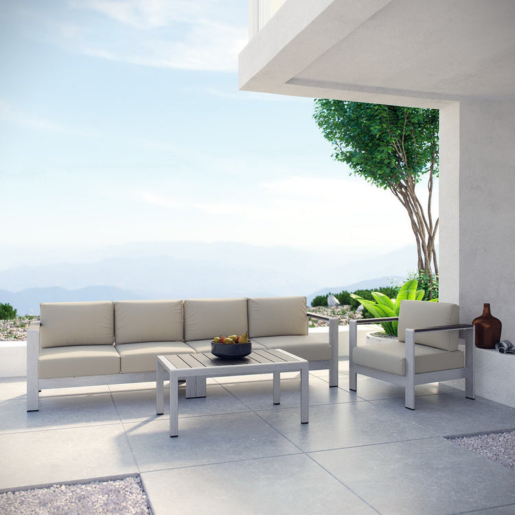 Shore 4 Piece Outdoor Aluminum Sectional Sofa Set - Silver Beige