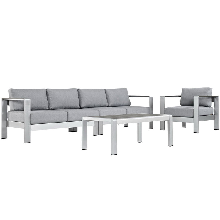 Shore 4 Piece Outdoor Aluminum Sectional Sofa Set - Silver Gray