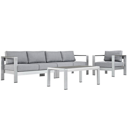 Shore 4 Piece Outdoor Aluminum Sectional Sofa Set - Silver Gray