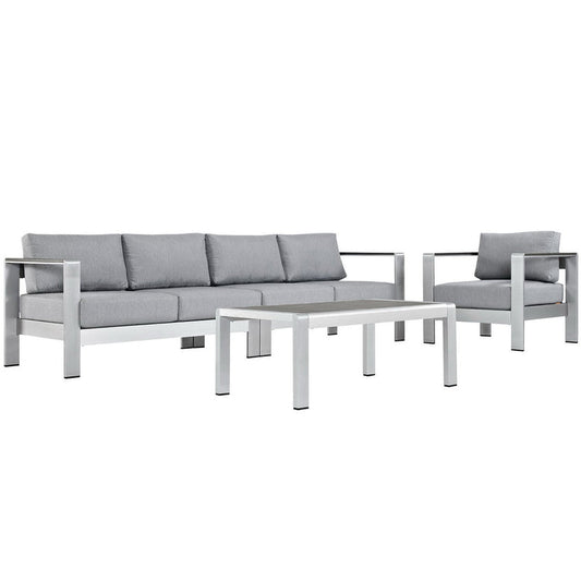 Shore 4 Piece Outdoor Aluminum Sectional Sofa Set - Silver Gray