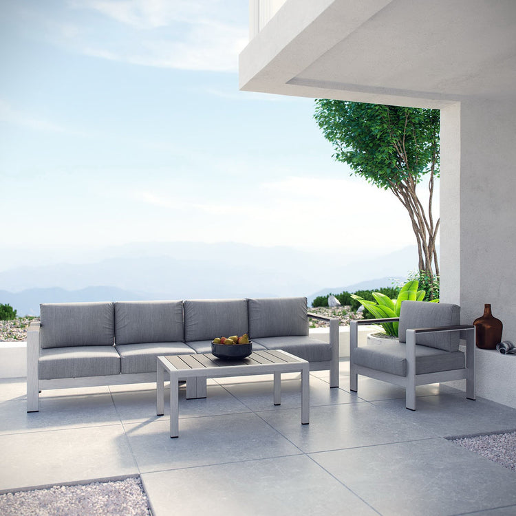 Shore 4 Piece Outdoor Aluminum Sectional Sofa Set - Silver Gray