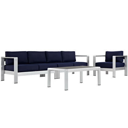 Shore 4 Piece Outdoor Aluminum Sectional Sofa Set - Silver Navy
