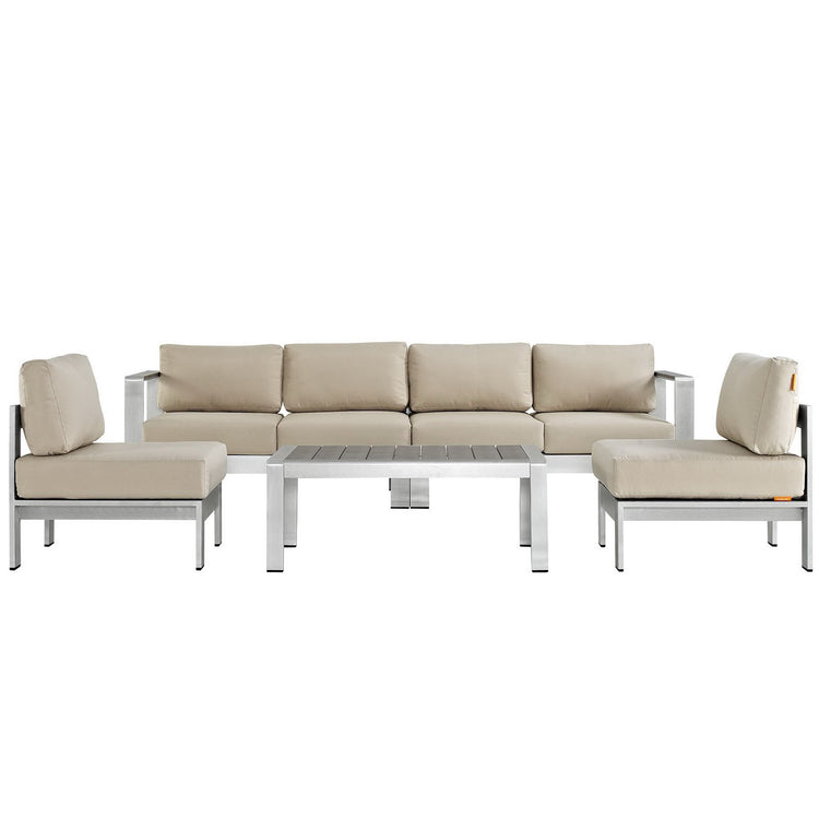 Shore 5 Piece Outdoor Aluminum Sectional Sofa Set - Silver Beige