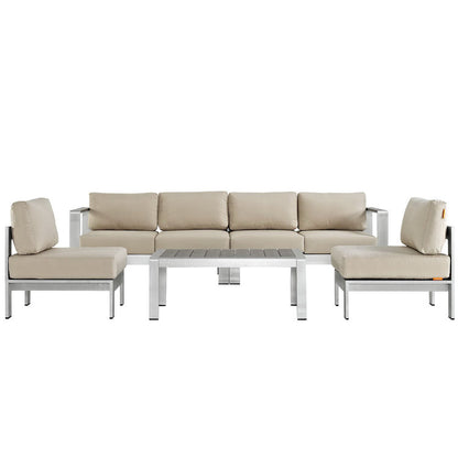 Shore 5 Piece Outdoor Aluminum Sectional Sofa Set - Silver Beige