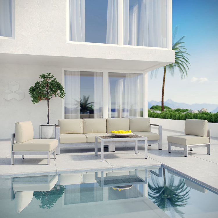 Shore 5 Piece Outdoor Aluminum Sectional Sofa Set - Silver Beige