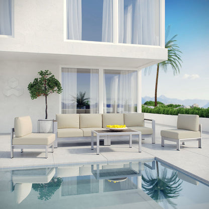 Shore 5 Piece Outdoor Aluminum Sectional Sofa Set - Silver Beige